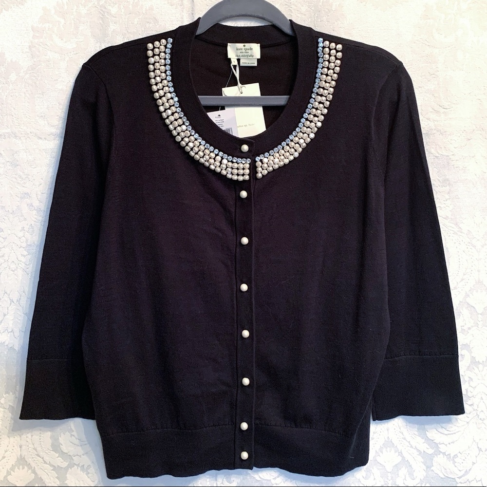 Kate Spade Black Tula Embellished Cardigan Size L